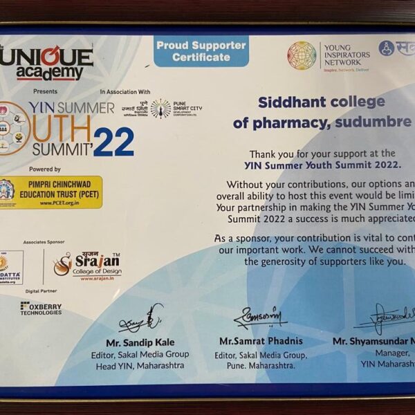 SCOP received best participation in sakal Young innovation network activity certificate